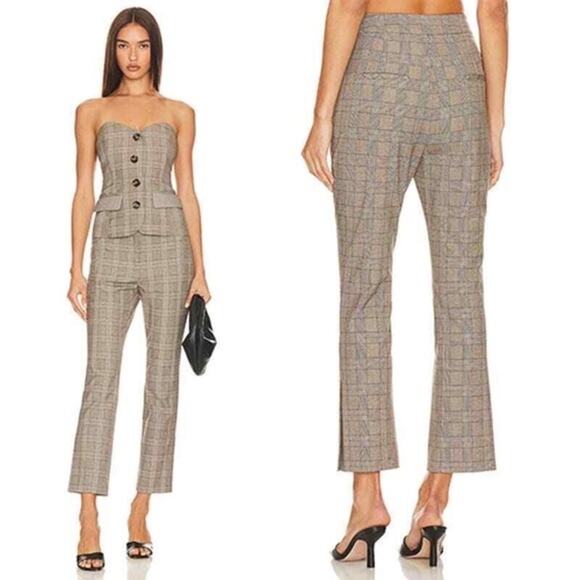 Veronica Beard Arte Brown Plaid Striped Ankle Cropped Trouser Pant Sz 12 - Picture 1 of 11